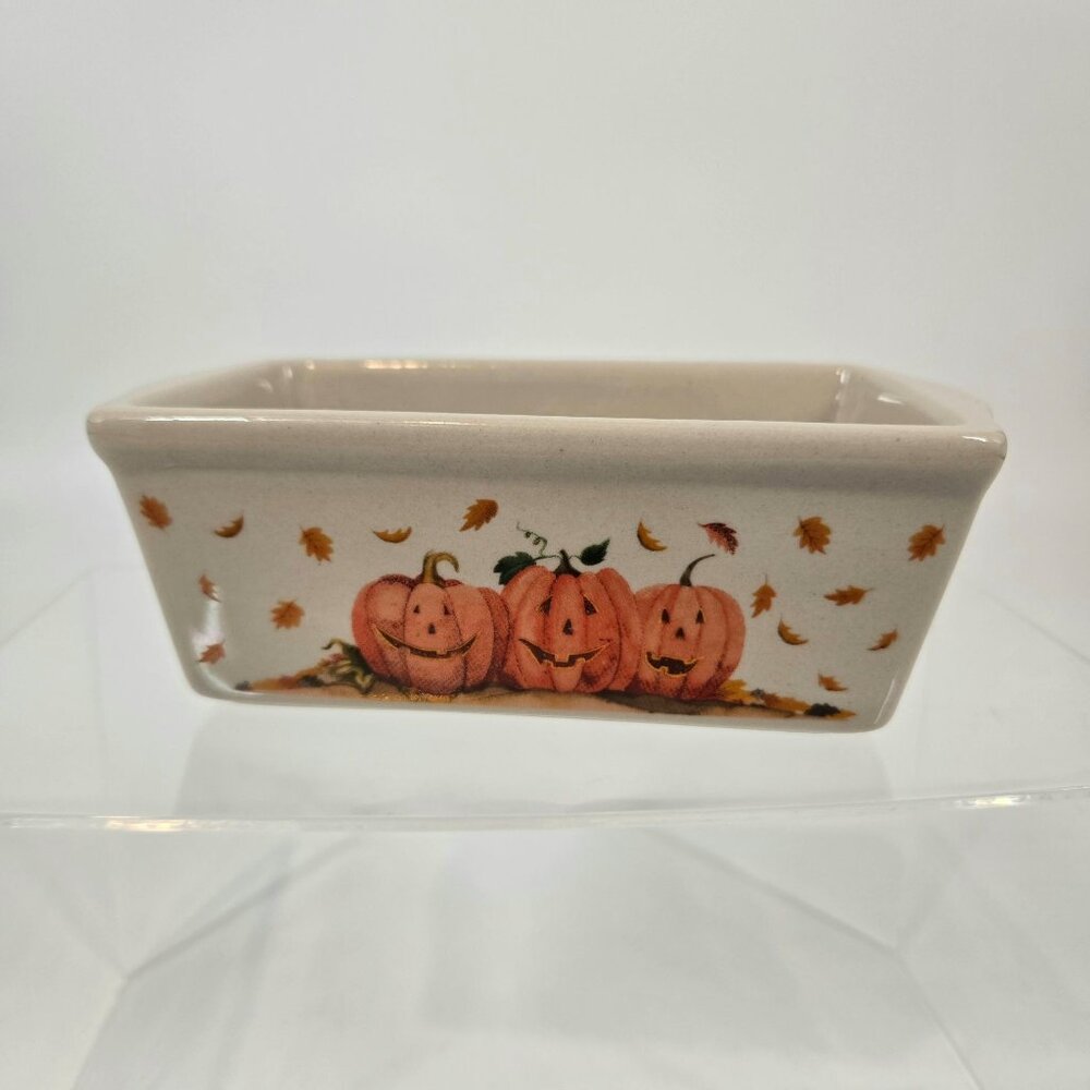 Nantucket Jack-O-Lanterns Mini Loaf Pan Pumkpins Fall Baking Dish Stoneware